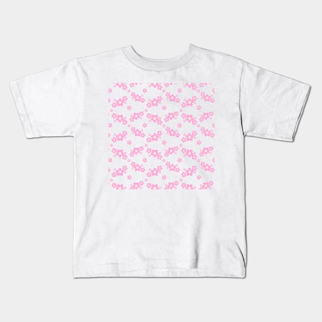 Cherry Blossom Sakura Flower Clusters Pattern in White Background Kids T-Shirt by Kelly Gigi